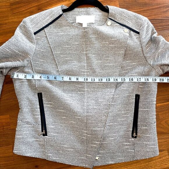 🍋 Boss Hugo Boss •Women’s Grey Cotton Tweed Moto Jacket Size 10 - Picture 9 of 9